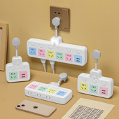 全铜带USB短线转换器办公多功能开关小夜灯家用一转多位排插板