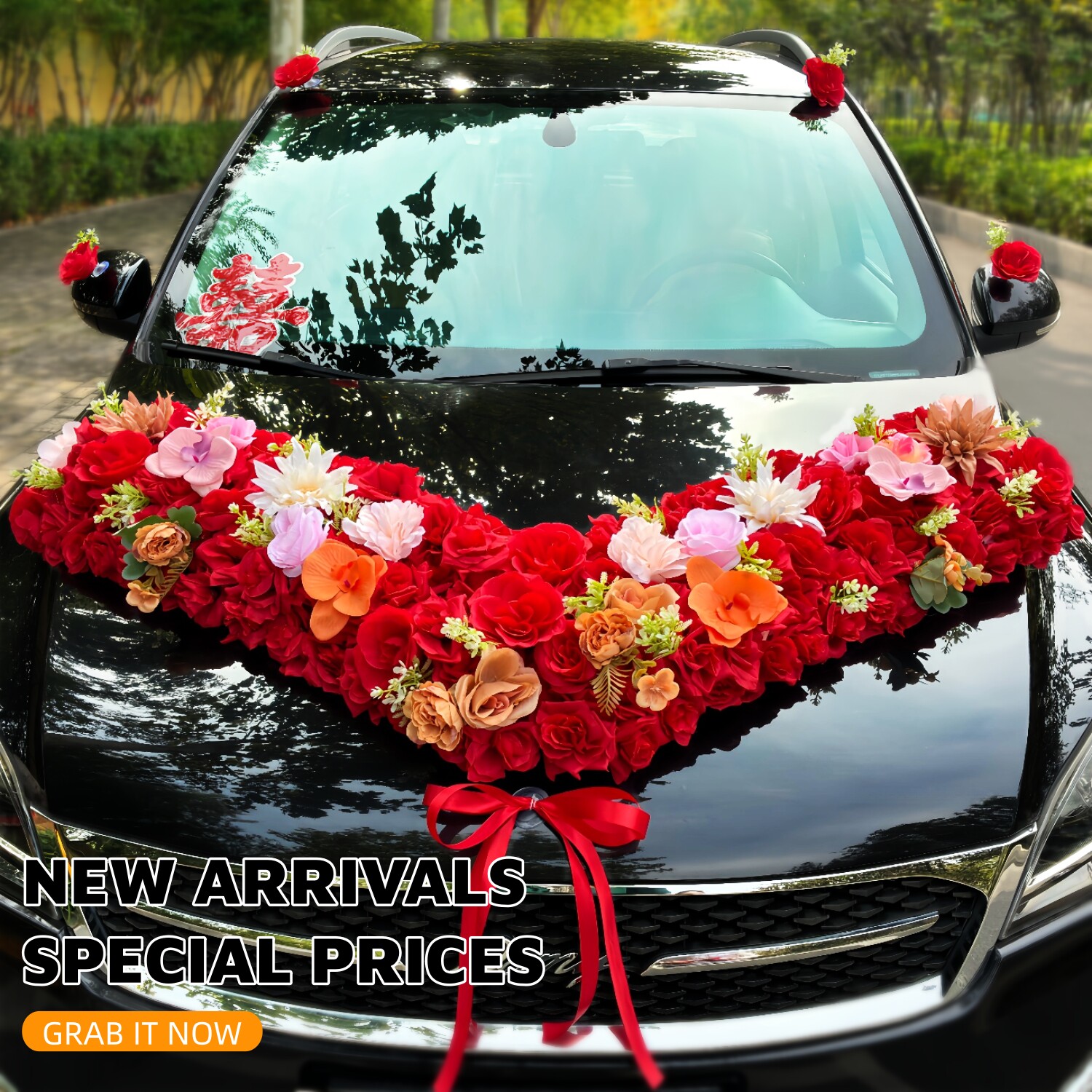 大V主婚车装饰车头花全套仿真花车队结婚头车花花车吸盘送副车