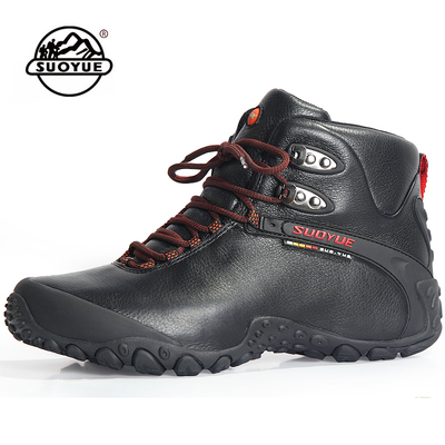 索越冬季加绒保暖羊毛牛皮登山鞋