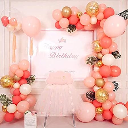 Coral Red Peach Pink Gold Balloon Garland Arch Kit Paste