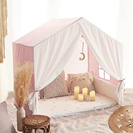 Large Kids Tent， Kids Playhouse with Banner，Light and Pad