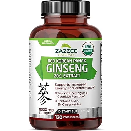 Zazzee USDA Organic Red Korean Panax Ginseng 8000 mg Stre