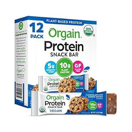 Orgain Organic Vegan Protein Bars， Chocolate Chip Cookie