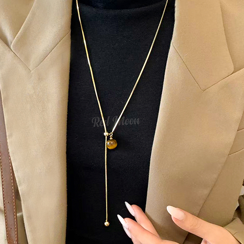 美拉德虎眼石挂脖抽拉毛衣链项链