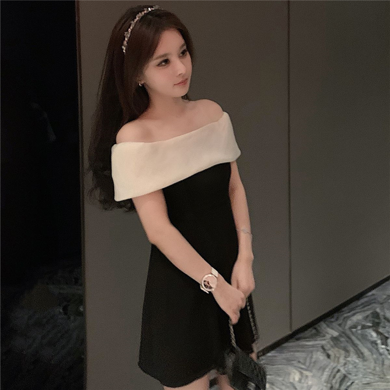 法式绝美一字肩连衣裙女2