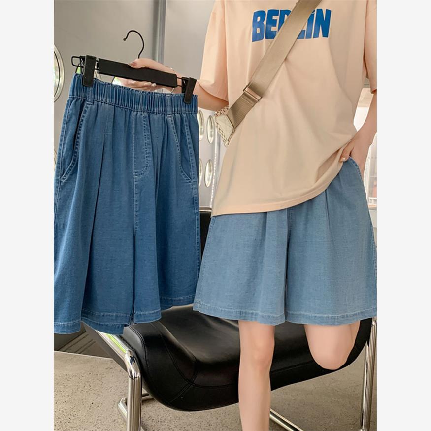 天丝牛仔短裤女夏季薄款高腰垂感百搭显瘦休闲裤子宽松阔腿五分裤