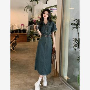 裙子 复古收腰牛仔连衣裙女夏季 新款 法式 高级感小个子气质港风长款