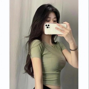 T恤女夏季 露脐甜辣妹打底衫 纯欲风短袖 新款 上衣潮ins 修身 显瘦短款