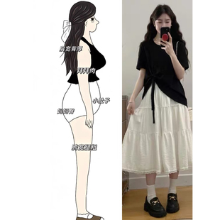 大碼 韓劇穿搭套裝 夏季 蝴蝶結(jié)上衣胖MM遮肚顯瘦蛋糕裙子兩件套 女裝