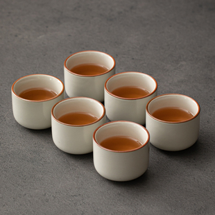 米黄汝窑家用陶瓷茶杯喝茶品茗杯功夫茶具客杯喝茶杯子茶盏六个装