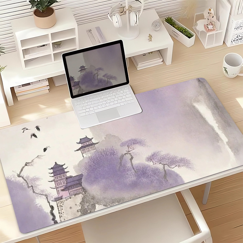 中式意境鼠标垫超大紫色办公桌垫