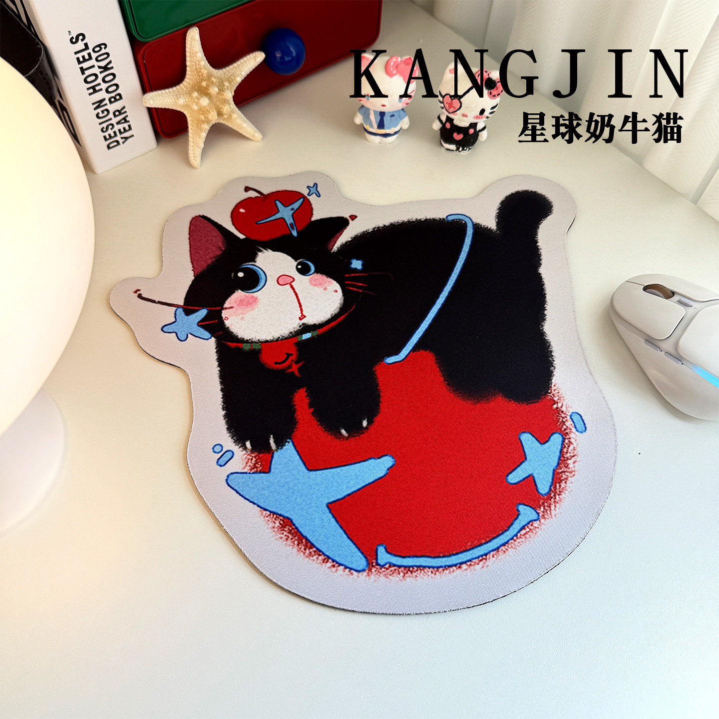 可爱星球奶牛猫鼠标垫小号异形高颜值女生办公室工位桌面垫键盘垫