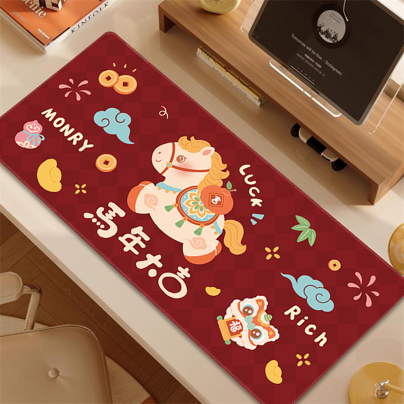 马年旺财运文字鼠标垫超大高颜值办公桌垫马上发财电脑垫暴富定制