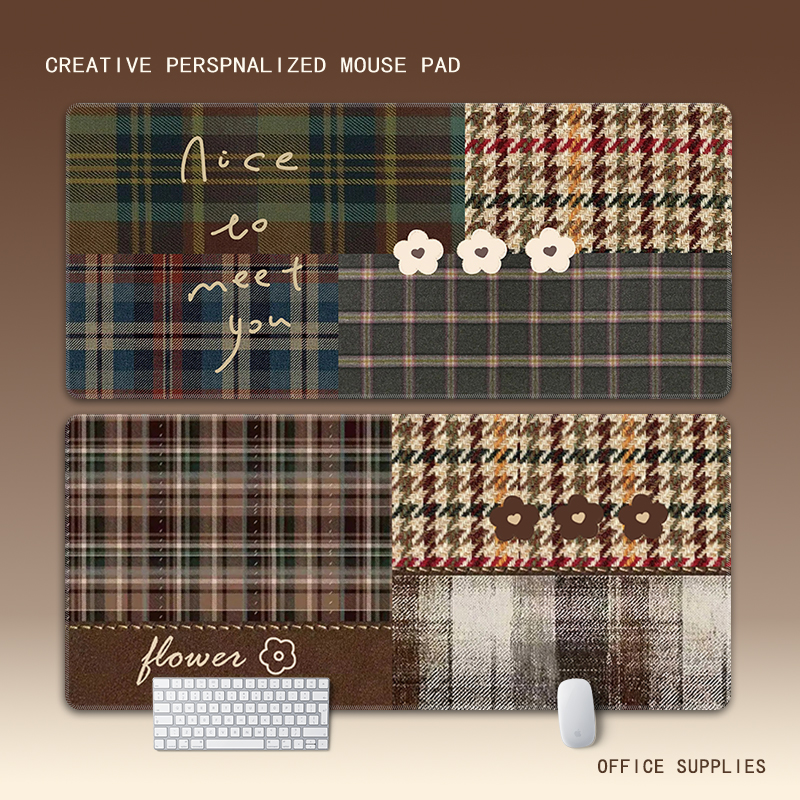 拼接格纹小花鼠标垫超大女生