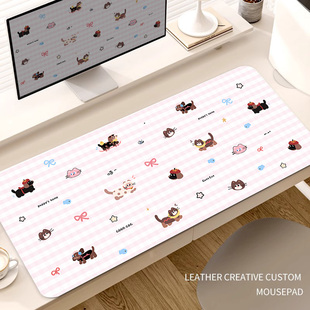 多巴胺小狗鼠标垫超大号腊肠狗办公桌面软垫格子猫咪工位桌垫定制