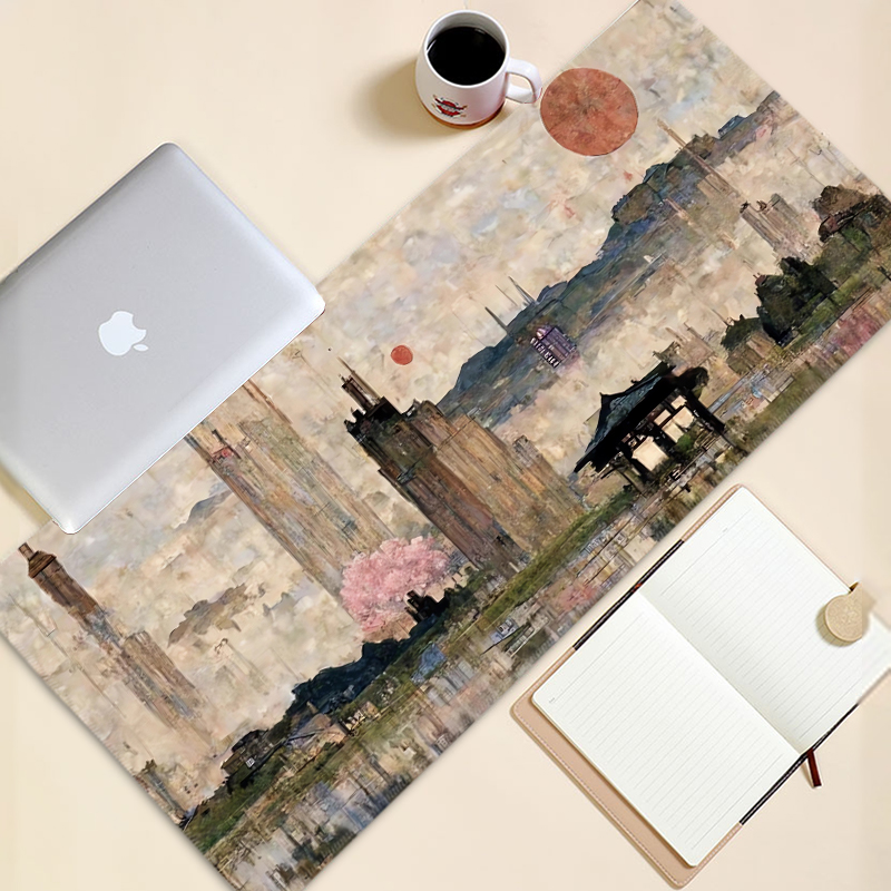 复古文艺油画鼠标垫超大号艺术梵高莫奈睡莲办公桌垫定制电脑垫女