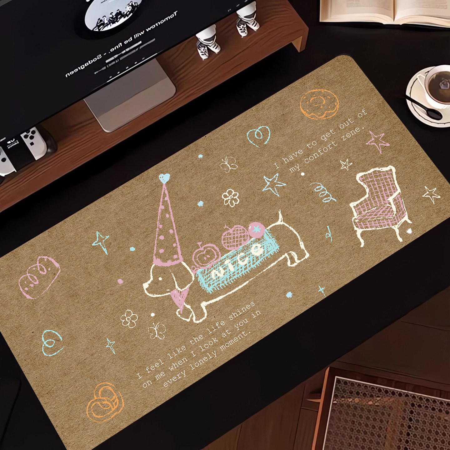 复古牛皮纸高级感棕色鼠标垫超大女生高颜值办公桌垫线条小狗定制,电脑硬件/显示器/电脑周边,鼠标垫/贴/腕垫,淘宝优惠券,粉丝福利购,淘宝优惠卷