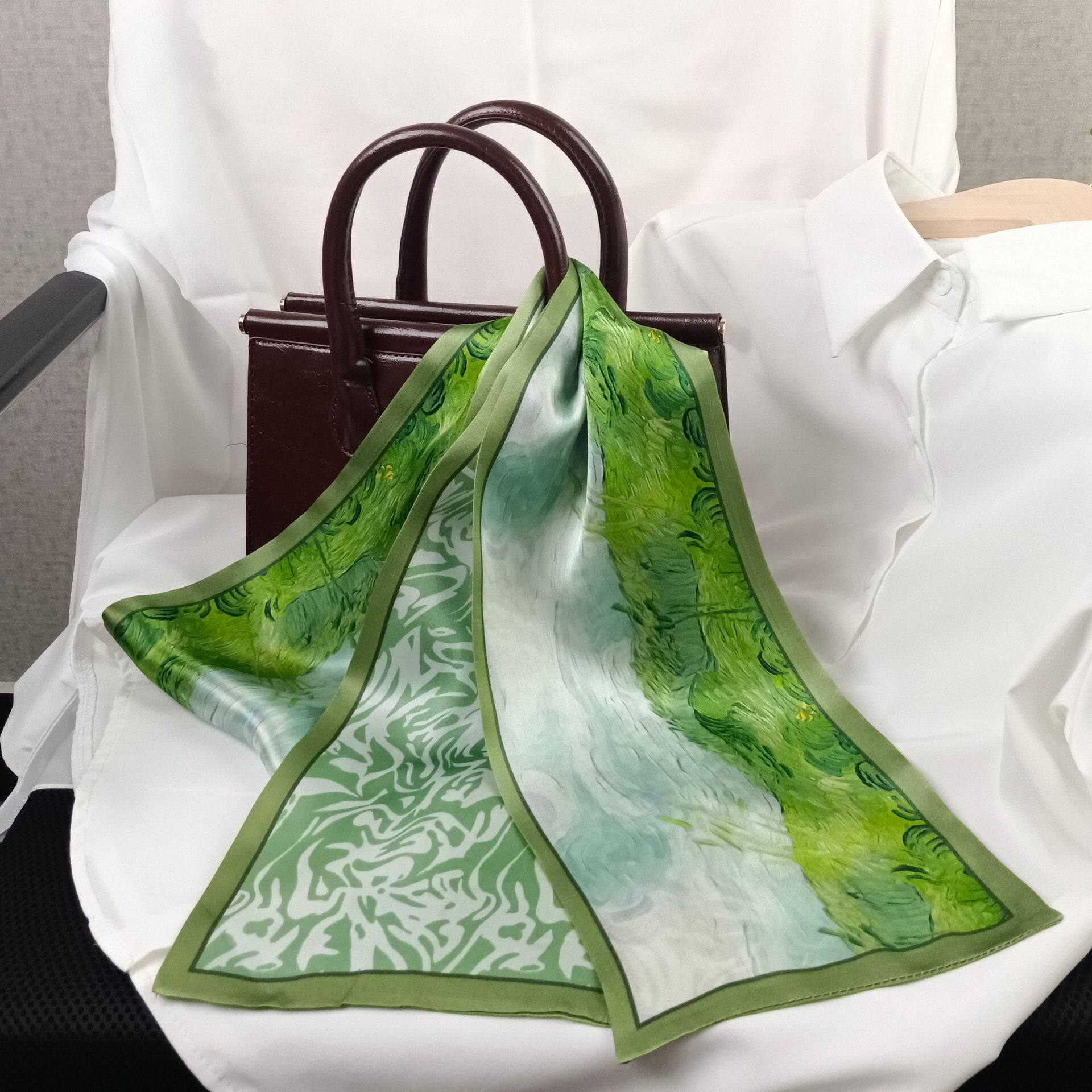油画真丝长条丝巾女杭州丝绸桑蚕丝飘带装饰韩版春秋领巾发带