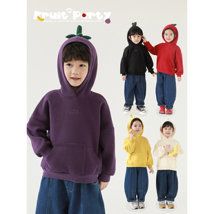 幼悠男童2026春秋新款连帽防风蔬果卫衣宽松保暖休闲百搭儿童秋装