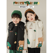 轻盈保暖儿童冬装 时尚 卡通小熊连帽棉服马甲冬季 幼悠男童2025新款