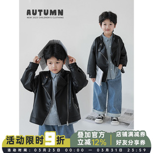 幼悠男童斜拉链金属扣机车皮衣外套春秋新款 儿童帅气机车夹克 韩版