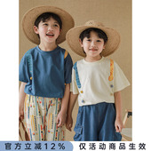 两件套装 幼悠 T恤儿童立体毛球九分灯笼裤 男童贪吃蛇印花短袖 夏季