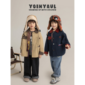 百搭保暖儿童秋装 外套2026时尚 翻领纯棉复古工装 幼悠男童春秋新款