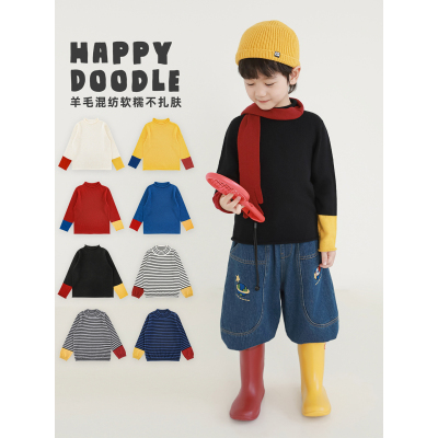 幼悠男童2025冬季新款长袖半高领毛衣羊毛混纺保暖防风儿童针织衫