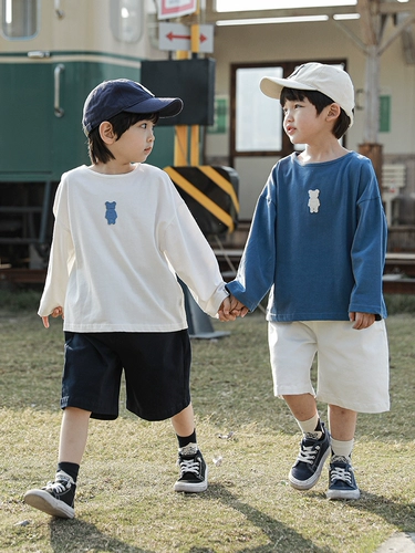 Пластырь для мальчиков, осенняя детская эластичная приятная телу футболка для отдыха, с медвежатами, оверсайз