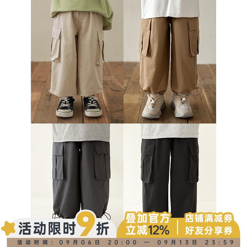 幼悠男童2026新款复古宽松百搭工装裤舒适牛筋腰头翻盖口袋长裤潮