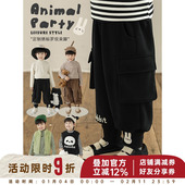 幼悠男童2025新款 子 加绒保暖宽松儿童裤 卡通束脚防风针织裤 秋冬款