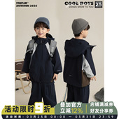 幼悠男童2026春秋新款 连帽拼色防风冲锋衣户外运动儿童保暖外套潮
