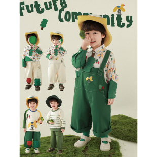 2026早春新套装 t恤简约翻领衬衫 童玩天地系列 男童撞色插肩袖 幼悠