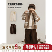 本布包边防风保暖休闲裤 幼悠男童绒加厚复古灯芯条绒裤 2025冬季 子