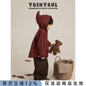 幼悠男童2026春秋新款 简约连帽风衣外套复古格子休闲宽松儿童秋装