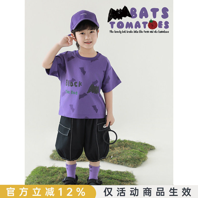 幼悠 男童2026夏季新款涂鸦水果短袖T恤宽松清凉五分裤儿童套装潮图片