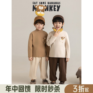 幼悠男童冬季套装儿童棉柔小弹簧半高领打底衫加绒加厚保暖卫裤潮