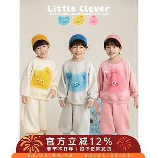 幼悠男童萌趣毛毛怪加绒加厚套装冬季无阻插肩袖卫衣立体显瘦卫裤