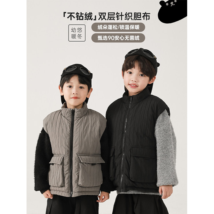 幼悠立体压棉小熊布偶男童羽绒马甲2025冬季新款儿童加厚休闲外套