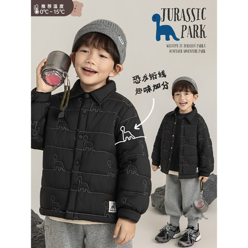 幼悠男童小翻领衬衫版型棉服冬季童趣可爱恐龙绗缝亲肤保暖外套潮