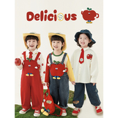 长袖 新款 圆领T恤翻领衬衫 背带裤 潮 幼悠 苹果达人系列套装 男童春季