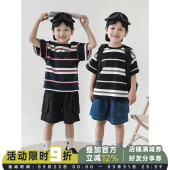 T恤2026新款 幼悠 条纹短袖 男童圆领宽松简约时尚 儿童休闲上衣 夏季