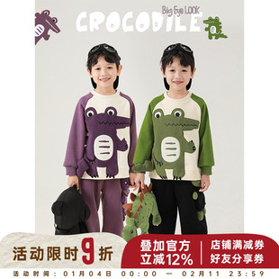 幼悠男童撞色鳄鱼贴布绣标防风加绒加厚卫衣冬季新款儿童休闲上衣