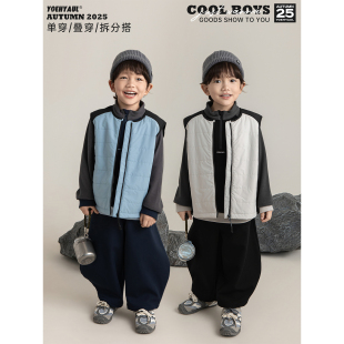 幼悠男童2025冬季新款半高领双面绒保暖卫衣无袖叠穿马甲套装冬装