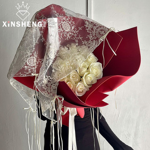 资材 复古蕾丝头纱鲜花束手工diy高级质感包花布花艺爆款 芯苼 法式