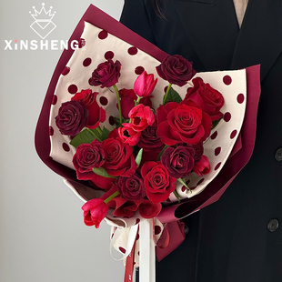 miu系波点布料 芯苼 鲜花束手工diy包花布花艺资材 圣诞节新品