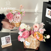 芯苼 材料 此间花色手提小花篮鲜花花束插花盒diy手工花艺礼盒包装