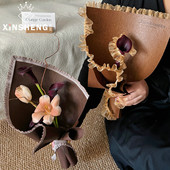 芯苼 锦瑟纹理纸棕色高级感鲜花束手工DIY包花纸花艺高端包装 材料