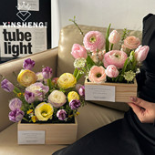 芯苼 原木色方形木盒鲜花束精致小巧插花盒花艺礼盒diy盆栽绿植盒