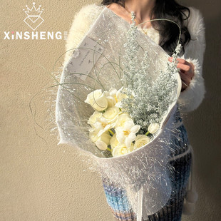 银白布料系列鲜花束手工diy高级花艺包装 芯苼 资材 圣诞节新品